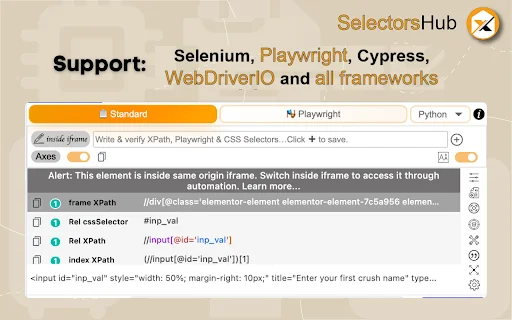 SelectorsHub: Generador de Selectores y XPath para Playwright - Screenshot 2