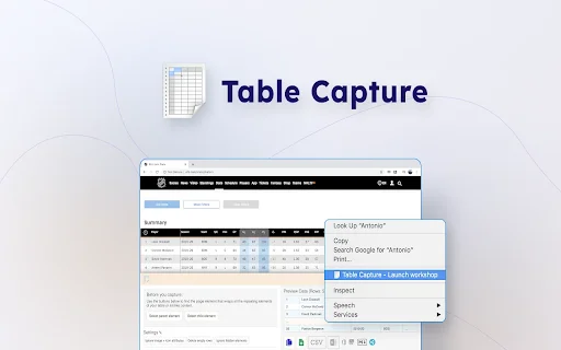 Table Capture: Exporta tablas web a Excel y Google Sheets - Screenshot 1