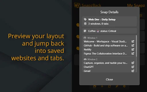 SnapzBack: Gestiona tus ventanas y pestañas de Chrome | Descarga - Screenshot 4