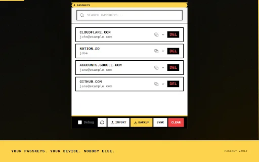 Passkey Vault: Gestión Segura de Llaves de Acceso en Navegador - Screenshot 1
