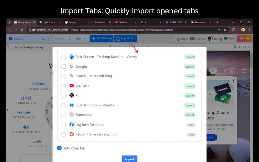 Split Screen in Tab: Pantalla Dividida para TradingView y Web - Screenshot 1