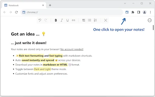 Notes – Quick Tab Notepad: El mejor bloc de notas para Chrome - Screenshot 1