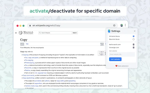 Allow Copy: Habilita el clic derecho y copiar en cualquier sitio web - Screenshot 4