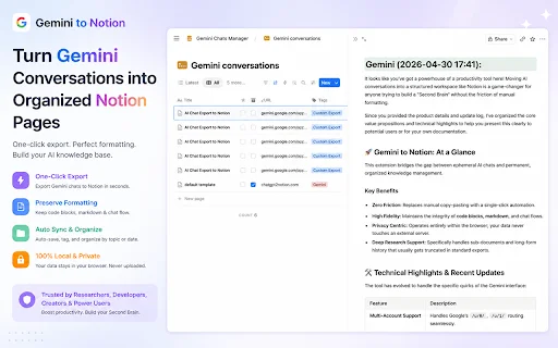 Exporta chats de Gemini a Notion: Sincronización rápida y fácil - Screenshot 3